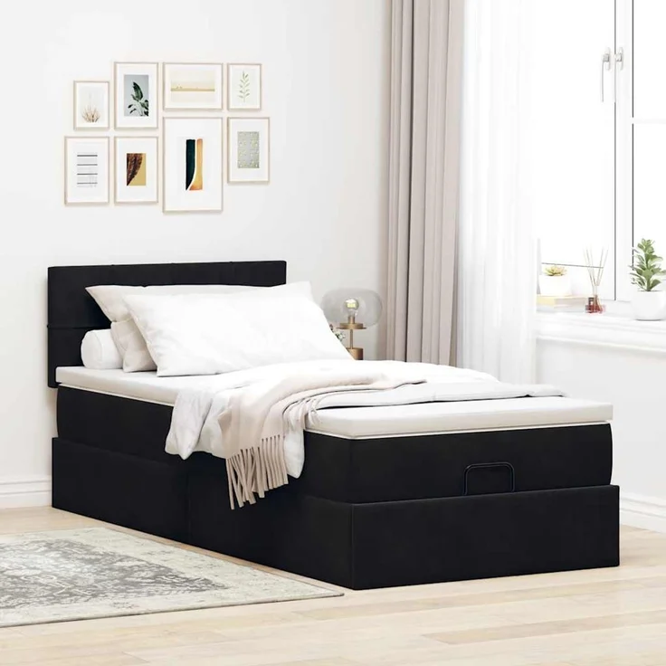 vidaXL Ottomane Bett mit Matratze & LEDs Schwarz 80x200 cm Samt 3312586 – Bild 4