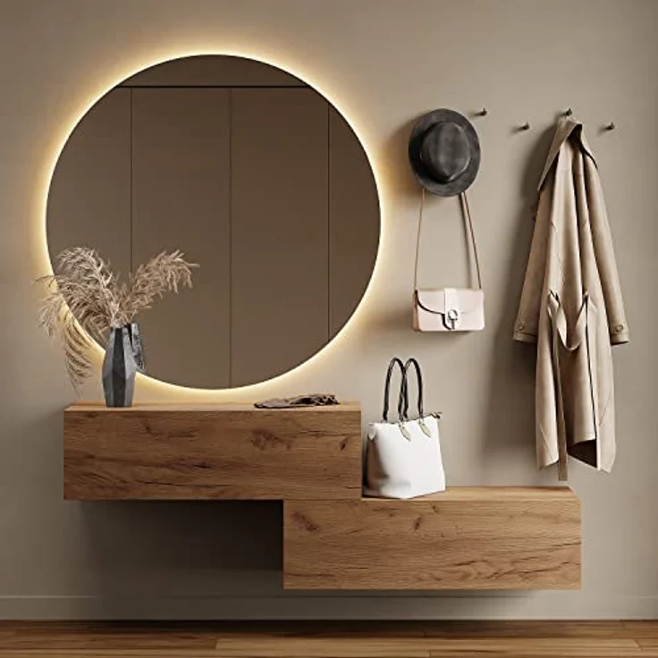 Planetmöbel Garderobenschrank Flur Möbel Garderobe (Kompaktgarderobe mit Klappe als Stauraum, Hängeschränke 2 x 100 cm Gold Eiche) Wandgarderobe (ohne Spiegel) – Bild 1