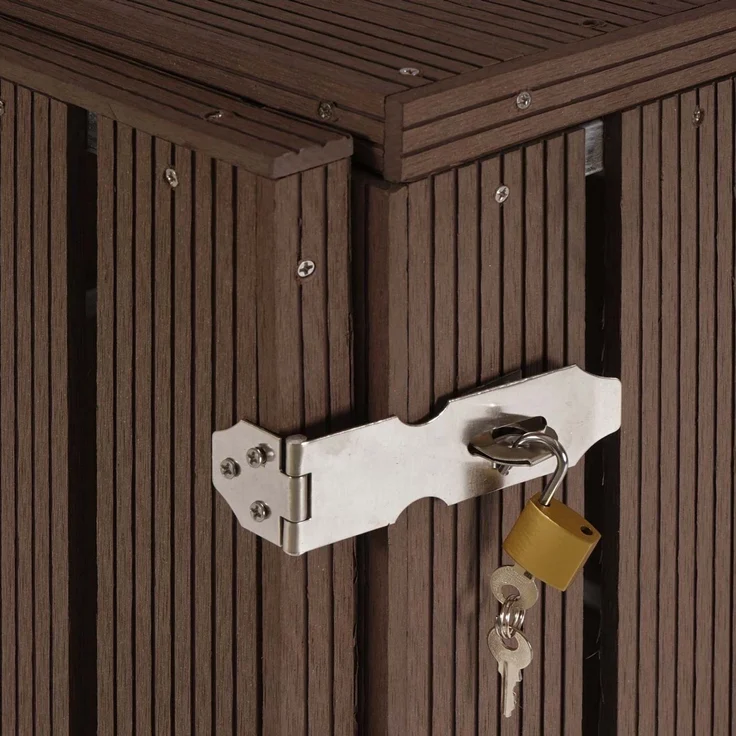XL 1er-/2er-WPC-Mülltonnenverkleidung HWC-J28, Mülltonnenbox, Metall Holzoptik, erweiterbar ~ braun – Bild 6