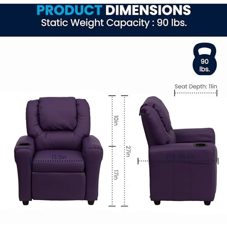 Flash Furniture Cup Holder and Headrest Moderne Kinderliege, violett – Bild 4