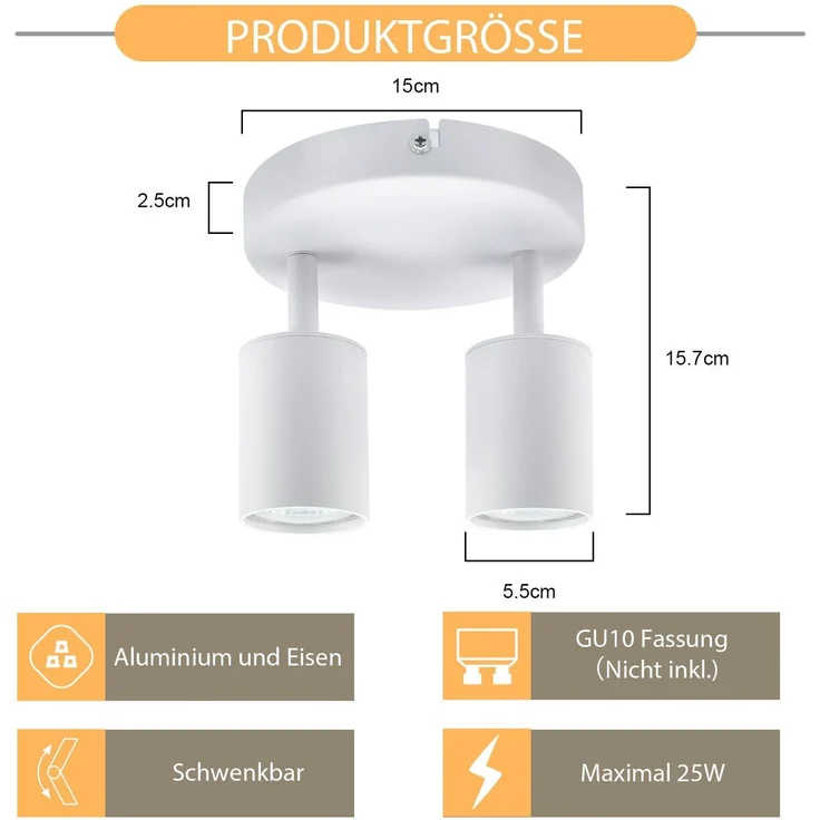 ZMH Deckenstrahler 2 Flammig Deckenleuchte Wohnzimmer: Modern Deckenlampe GU10 Strahler Rund Weiß Küchenlampe Flur Deckenspot Schwenkbar Innen Spot für Schlafzimmer Küche Ohne Leuchtmittel – Bild 4