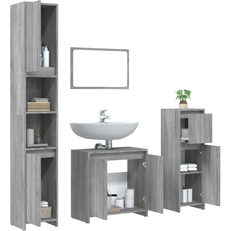 vidaXL 4-tlg. Badmöbel-Set Grau Sonoma Holzwerkstoff 3143929 – Bild 3