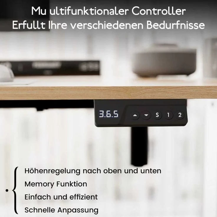 HOMAVO höhenverstellbarer Schreibtisch 60×140 cm, mit Memory- und Anti-Kollisionsfunktion, Höhe 70–117 cm, Natur – Bild 5
