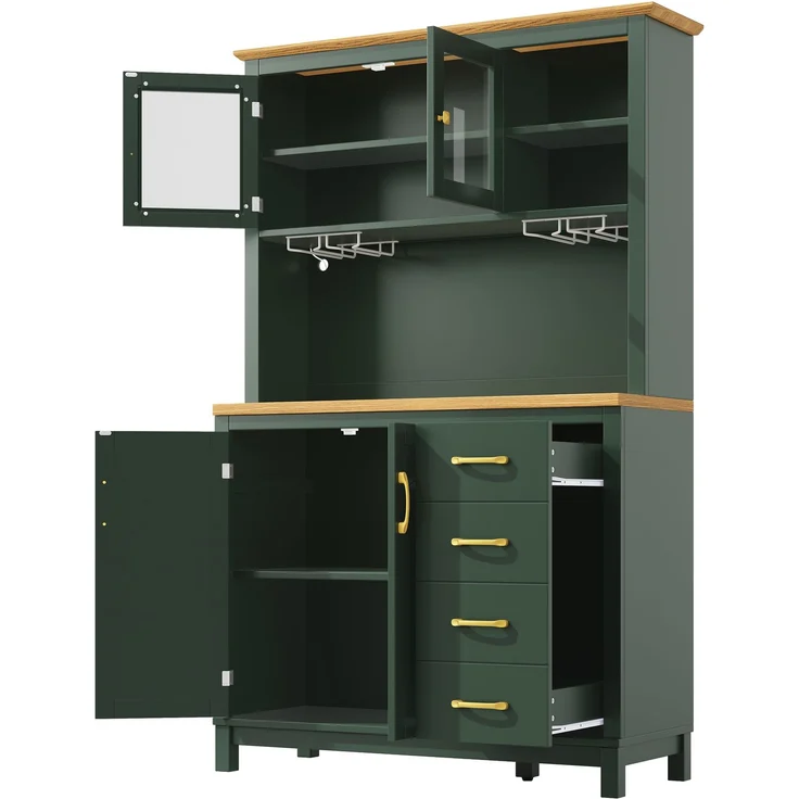Seitenboard / Aufbewahrungsschrank / Küchenschrank / Buffetschrank, 105.5x40x180cm, Landhausstil, 4 Türen, mit LED-Lichtleiste & Getränkehaltern, Grün/Schwarz/Weiß--Grün--105.5x40x180cm--YOUDENOVA – Bild 9