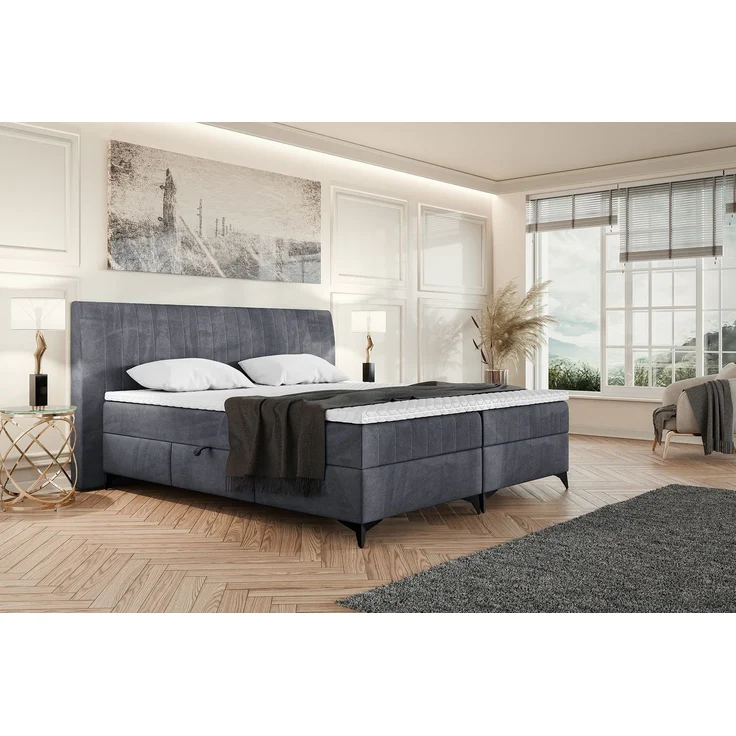 MEBLINI Boxspringbett NANI 160x200cm - H3P/Dunkelgrau Samt - mit Bettkasten - Polsterbett - Doppelbett mit Topper & Taschenfederkern-Matratze – Bild 1