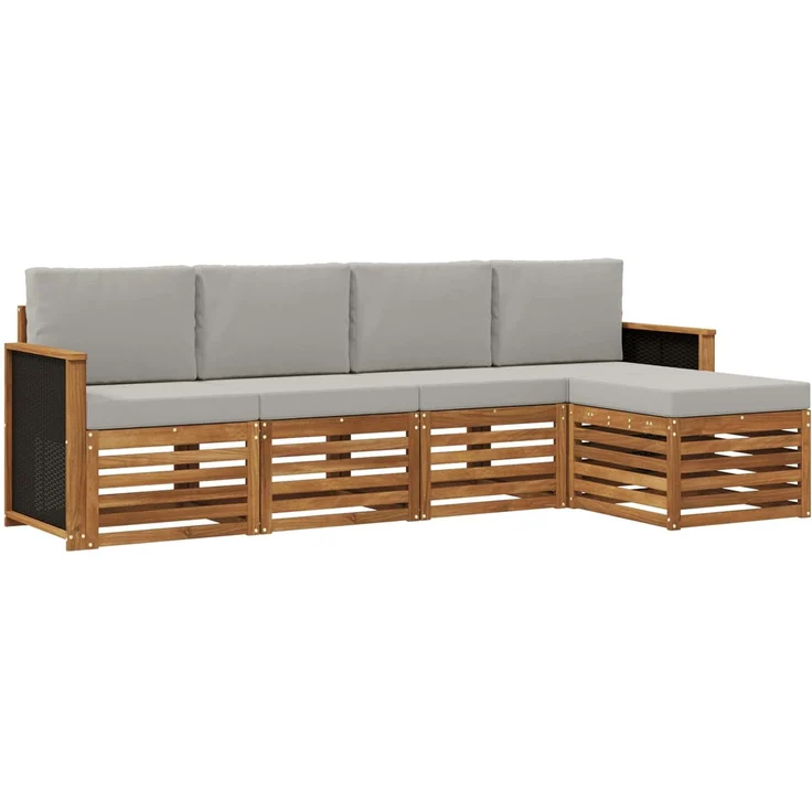 vidaXL Outdoor-Sofagarnitur 5 stk. 5-Sitzer Natur und Hellgrau 3384222 – Bild 2