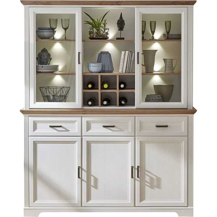 InnoStyle Buffet Geschirrschrank JASMIN Pinie weiß Nachbildung 166x48x205 cm