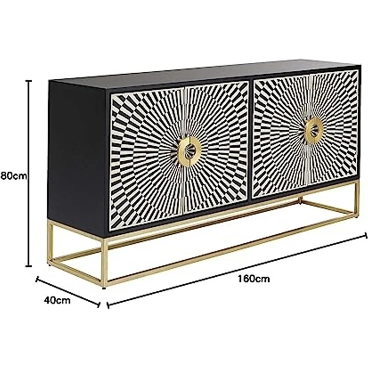 Kare Design Sideboard Electro, Schwarz/Weiß, Kommode, Massivholz Korpus, Stahlbeine, Zebra-Look, handgearbeitet, Soft-Close Türen, mit 2 Türen, 80 x 160 x 40 cm (H/B/T) – Bild 3