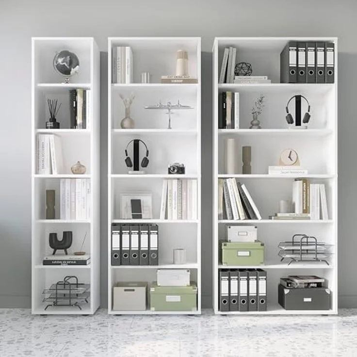 KOMTO Bücherregal Lumo 40 cm Weiß Regal mit 3, 4 or 6 Ebenen und Höhenverstellbare, Regale Standregal Aufbewahrungsregal Bookshelf – Bild 8