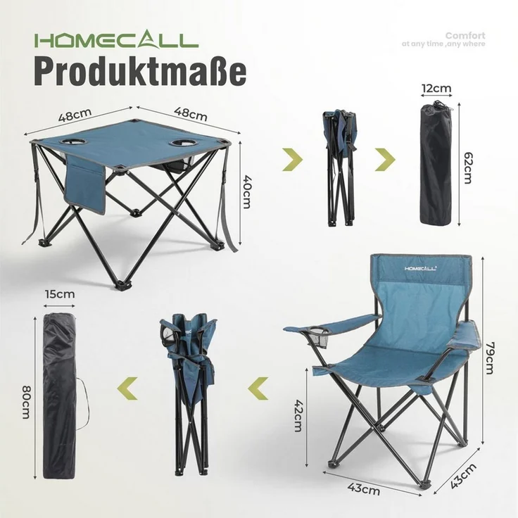 HOMECALL Campingstuhl Campingtisch mit Stühlen Klappstuhl Camping Faltstuhl Picknicktische (Set), Faltstuhl Campingstuhl mit Tisch Klapptisch mit Stühlen – Bild 1