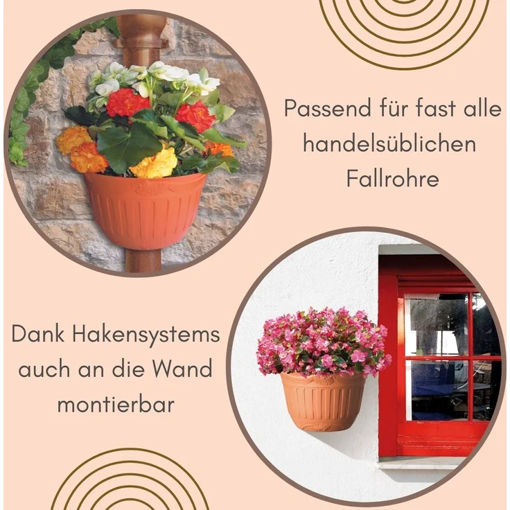 2er Set Blumentopf für Regenrohr Wandtopf Fallrohr Blumentopf Wandblumentopf Regenrohr Pflanzengefäß Dachrinne Fallrohrpflanzgefäß Hängetopf Regenrinne Terracotta – Bild 4