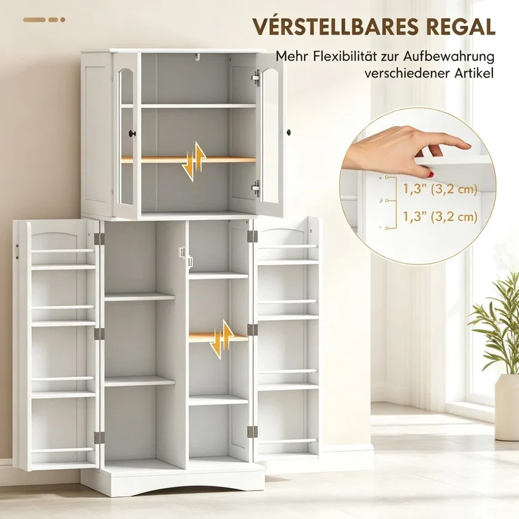 Elegantes Sideboard,Hoher Vitrinenschrank mit viel Stauraum,Praktischer Aufbewahrungsschrank,Wohnzimmerschrank--Weiß--60x40x162cm--YOUDENOVA – Bild 7