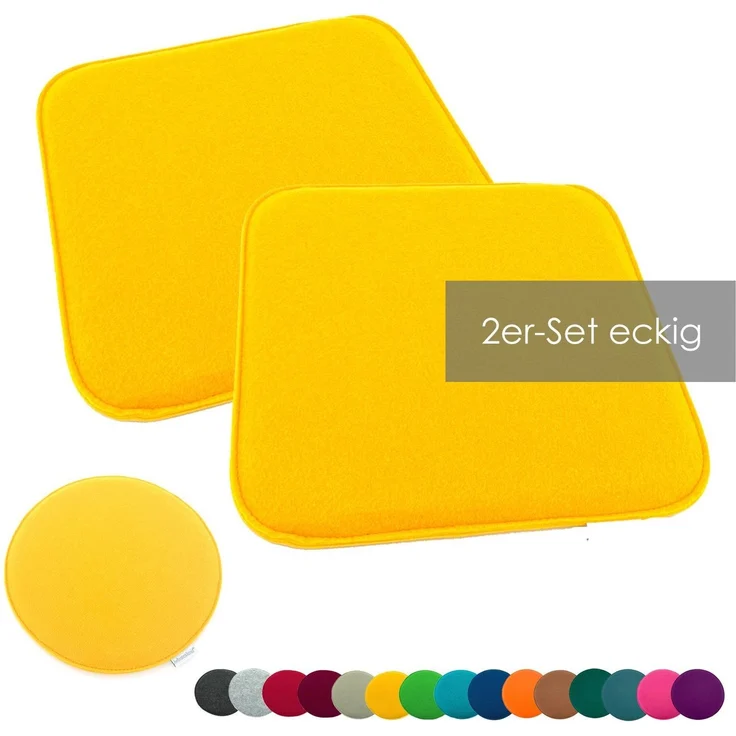 heimtexland ® Sitzkissen Set Filz Stuhlkissen Stuhlauflage Filzkissen Stuhl Polster Kissen Typ631 2er Set 35 x 35 cm Eckig Senfgelb – Bild 1