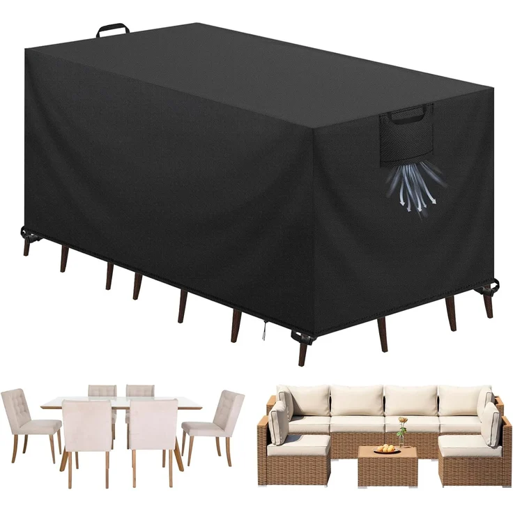 Aujink Abdeckung Gartenmöbel Winterfest, Wasserdichte Schutzhülle Gartenmöbel 420D Oxford Anti-UV Abdeckplane für Gartentische Terrassenmöbel Regenschutz und Staubfest Abdeckhaube Schwarz 125 x 63 x 74 cm – Bild 1