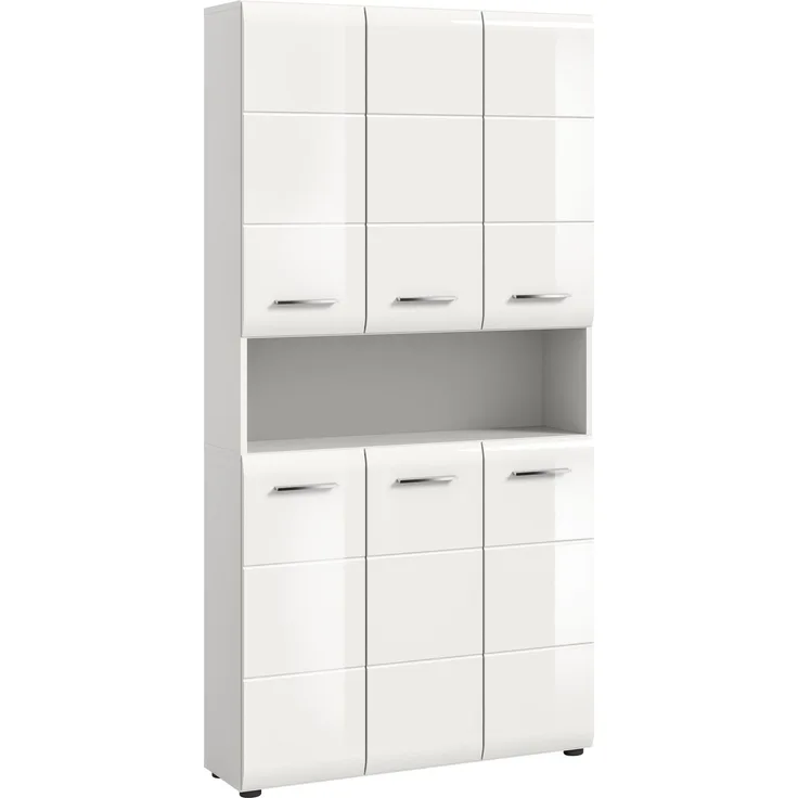 Badstandschrank (B/H/T: 90x185x30 cm) in weiß hochglanz tiefzieh