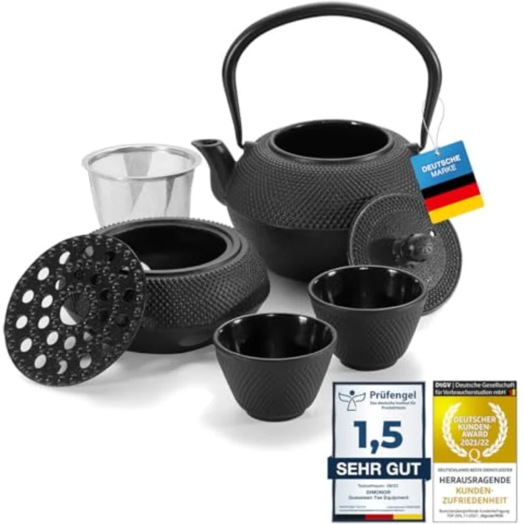 Dimono Teekanne Gusseisen Teebecher Teetassen, (Traditionelles Tee-Set), Emaille – Bild 2