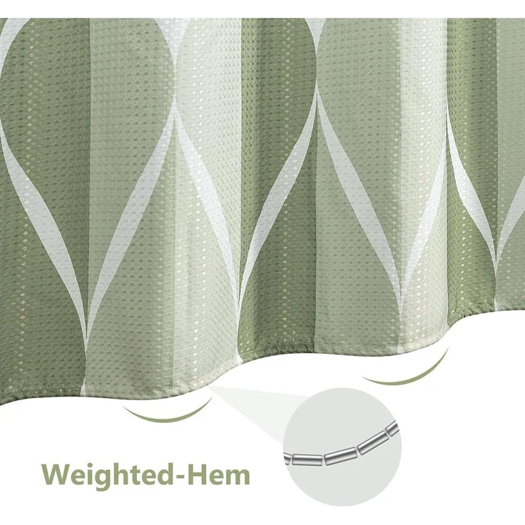 Geometrischer Duschvorhang Stoff Textil Anti Schimmel Vorhang Set 182x182cm Grün – Bild 5