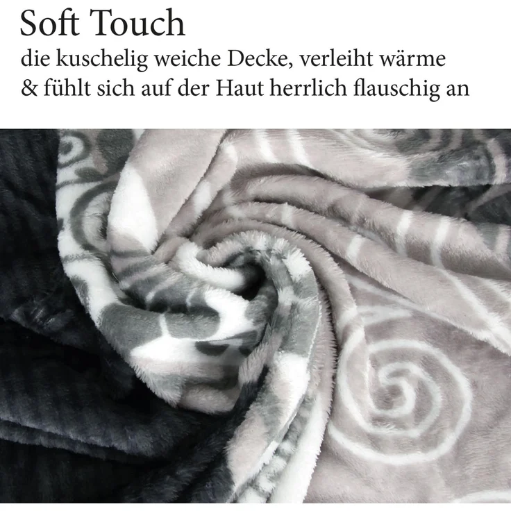 Kuscheldecke XXL (130x170cm) - Hellgrau Ranke - Flauschdecke Microfaser-Decke - Jacquard, große weiche Wohn-Decke zum kuscheln Flanelldecke – Bild 3