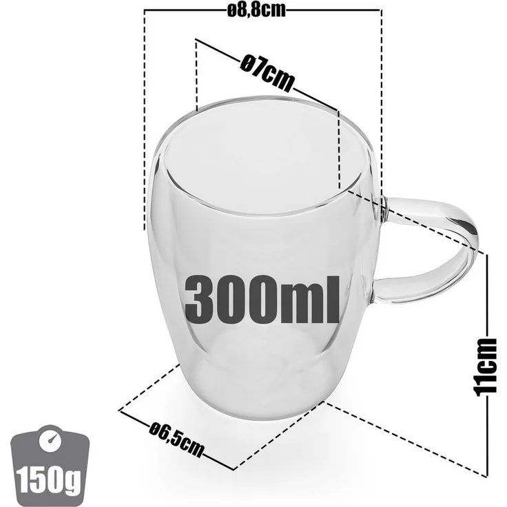 BigDean 4 Stück doppelwandige Latte Macchiato Gläser mit Henkel 300 ml Teetasse Thermogläser Teegläser Kaffeegläser in Geschenkverpackung – Bild 2