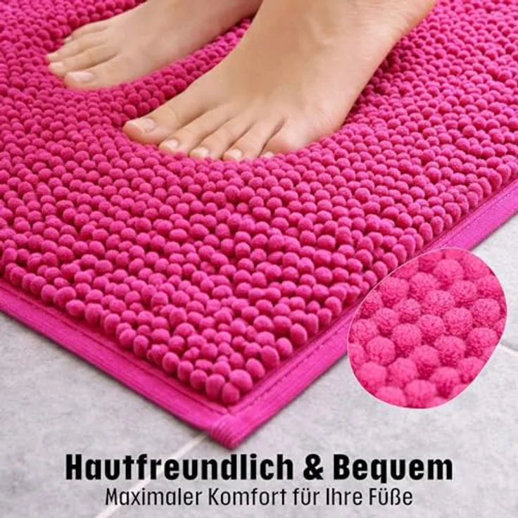 WohnDirect Badematte 45x45 cm | Pink - rutschfest & Waschbar - Badezimmerteppich zum Set kombinierbar, Badvorleger, WC Garnitur, Badteppich – Bild 5