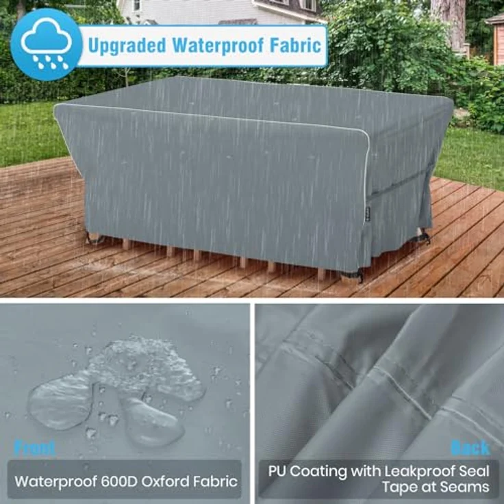 Velway Gartenmöbel Abdeckung Wasserdicht 242 x 162 x 71 cm - Winddicht Schutzhülle mit Reflektierender Streifen 600D Oxford Möbelsets Abdeckung Staubfest Abdeckhauben für Gartentisch Sitzgruppe Grau – Bild 4