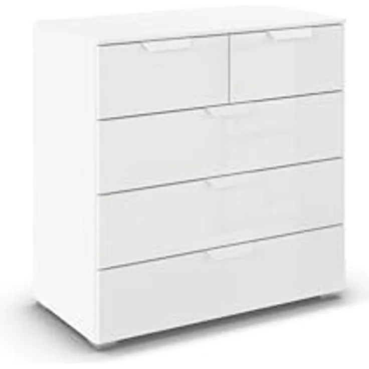 rauch Aditio Box, Kommode, 5 Schubladen, mit Glasfront, mit Softclose-Funktion, Farbe Weiß, BxHxT 80x81x42cm