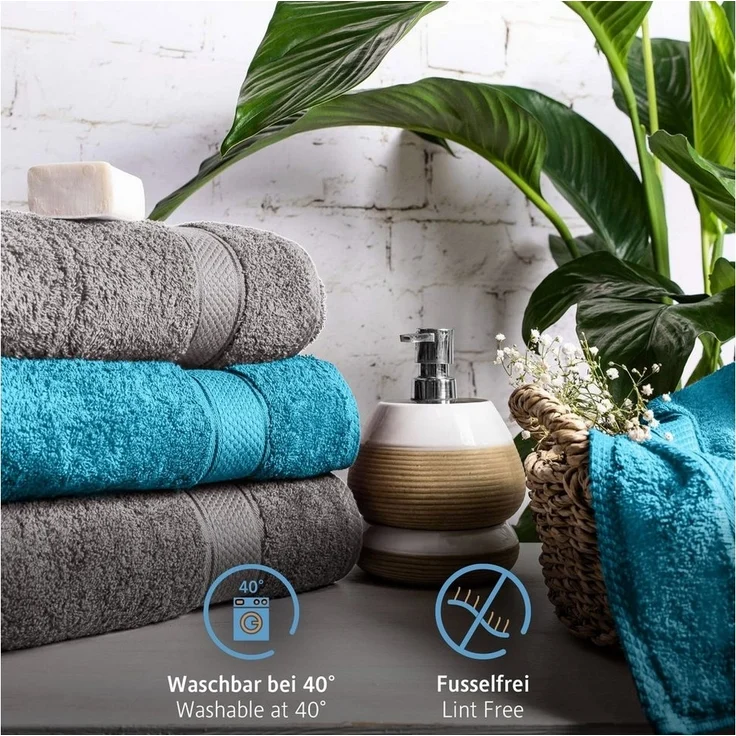 Komfortec 8er Handtuch Set aus 100% Baumwolle, 4 Badetücher 70x140 und 4 Handtücher 50x100 cm, Frottee, Weich, Towel, Groß, Anthrazit Grau/Türkis – Bild 2