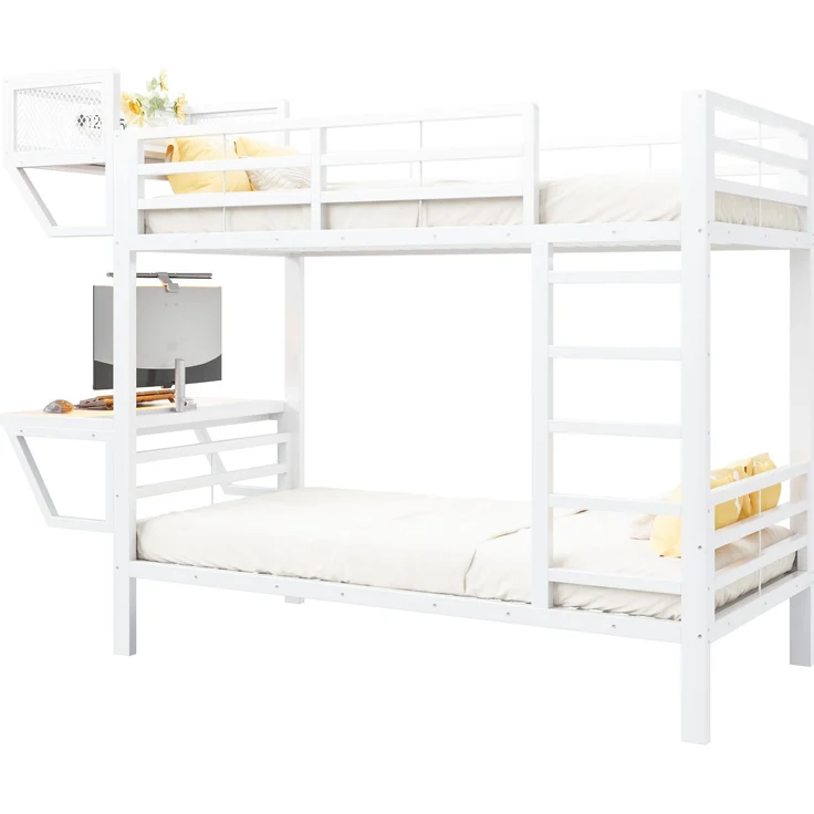 ZUBALIYA Metall-Etagenbett (90 x 200 cm) mit Schreibtisch und Ablagefächern, Lattenrost, platzsparendes Hochbett für Kinder, Jugendliche und Erwachsene, Weiß – Bild 23