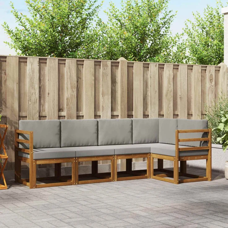 vidaXL Outdoor-Sofagarnitur 5 stk. 5-Sitzer Natur und Hellgrau 3366379 – Bild 1