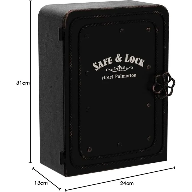 Kare Design Schlüsselkasten Safe, Schwarz, Schrank, Vintage Safe, mit 6 Haken, Stahl, klein, 31x24x13 cm (H/B/T) – Bild 3