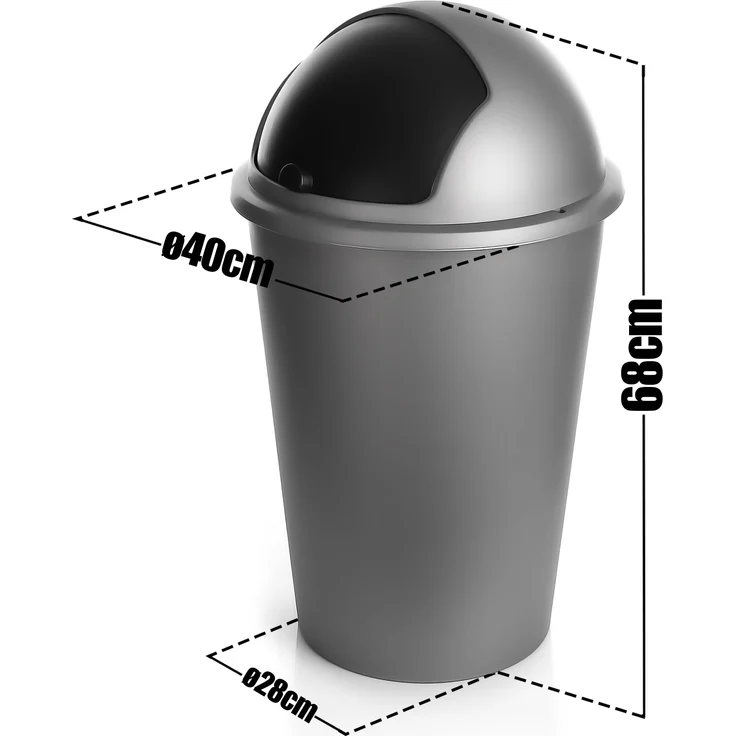 BigDean Abfalleimer grau 50 L mit schwarzem Schiebedeckel Ø 25cm x H 68cm – Mülleimer groß aus Kunststoff für die Küche oder das Büro – Müllbehälter geruchsdicht mit rundem Deckel – Made in Europe – Bild 3