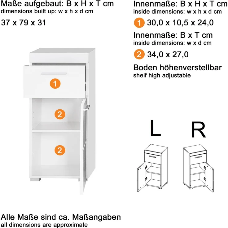 Trendteam 'Amanda' Midischrank, Holz, 79 x 31 x 37 cm, Weiß – Bild 5
