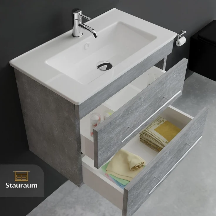 Alpenberger Badmöbel-Set Waschbecken mit Unterschrank - Waschbeckenunterschrank mit Schubladen, (Badezimmerschrank - Grau, Schrank Badschrank - 60 cm), Gäste WC & Badezimmer Set - Waschtisch mit Nano – Bild 3