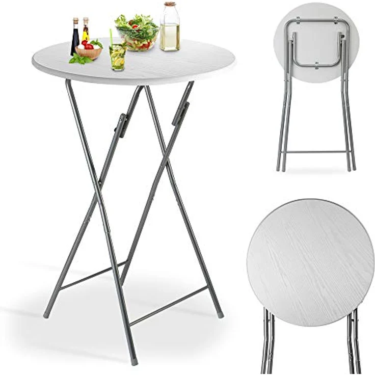 Casaria® Stehtisch 2er Set Klappbar Höhe 110cm Ø 60cm Beistelltisch Klapptisch Bartisch Cocktail Holz Esstisch Rund Hochtisch Garten Gartentisch weiß – Bild 4
