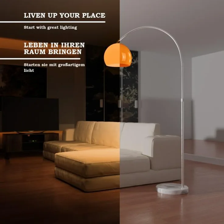 Jago® Bogenleuchte - Höhenverstellbar, 130-180 cm, 1 x E27, max. 60W / LED, Orange, für Wohnzimmer, Lounge, Bar - Bogenlampe, Stehlampe, Stehleuchte, Standleuchte, Bogenstandleuchte