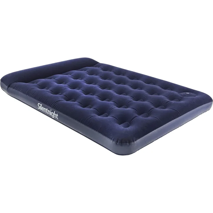 Silentnight Doppel-Luftbett mit integrierter Fußpumpe – Aufblasbare beflockte Campingmatratze für Camping, Wohnwagen und Hausgäste – integriertes Kissen und Pumpe – 191 x 137 x 28 cm, blau