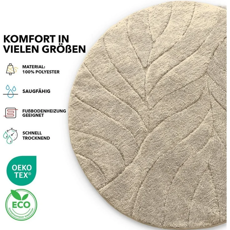 Kubus Duschmatte Elara, Runde Badematte aus hochwertiger Mikrofaser, Polyester, Rund, Rutschhemmend und kompatibel mit Fußbodenheizung – Bild 2