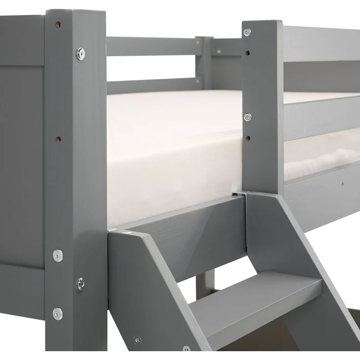 Etagenbett 90x200 und 140x200 Kinde Grau Holz Doppelstockbett Jugendbett Hochbett Stockbett – Bild 9