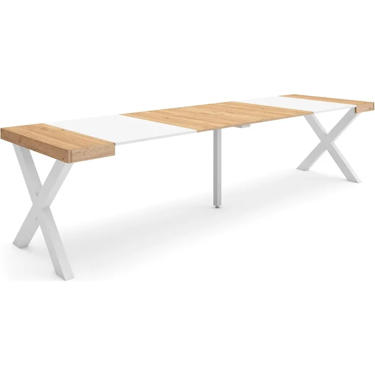 Skraut Home | Ausziehbarertisch | Multifunktionaler ausziehbarer | 300 | Für 14 Gäste | Massivholz Beine | Moderner Stil | Eiche und weiß