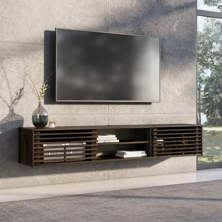 IDIMEX Lowboard RIAN, TV Lowboard hängend aus Massivholz mit Lamellentüren Nussbaum Finish