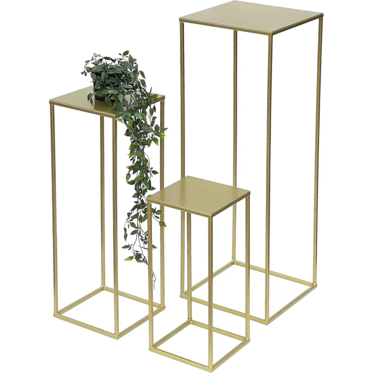DanDiBo Blumenhocker Metall Gold Eckig 3er Set Blumenständer Beistelltisch 96406 Blumensäule Modern Pflanzenständer Pflanzenhocker – Bild 5