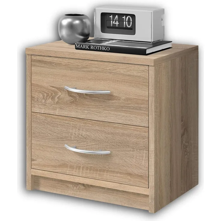 Stella Trading PEPE Nachttisch in Eiche Sonoma Optik - Schlichter Nachtschrank mit zwei Schubladen passend zu jedem Bett & Schlafzimmer - 39 x 39 x 28 cm (B/H/T)