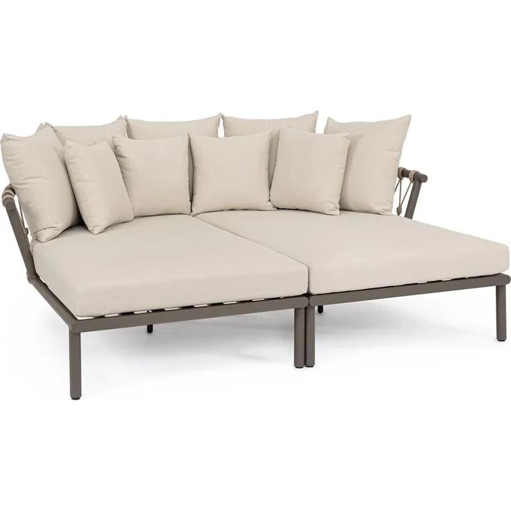 2er-Set Gartendaybed Inala - Aluminium & Seilgeflecht, Kakaobraun, inkl. Kissen
