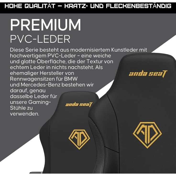 Anda Seat Phantom 3 Gaming Stuhl für Erwachsene – Ergonomisch PC Stuhl mit verstellbaren 2D Armlehnen, PVC-Leder, Kopfstütze & Lendenkissen, Bequemer Design, Belastbarkeit bis 90 kg, Schwarz – Bild 7