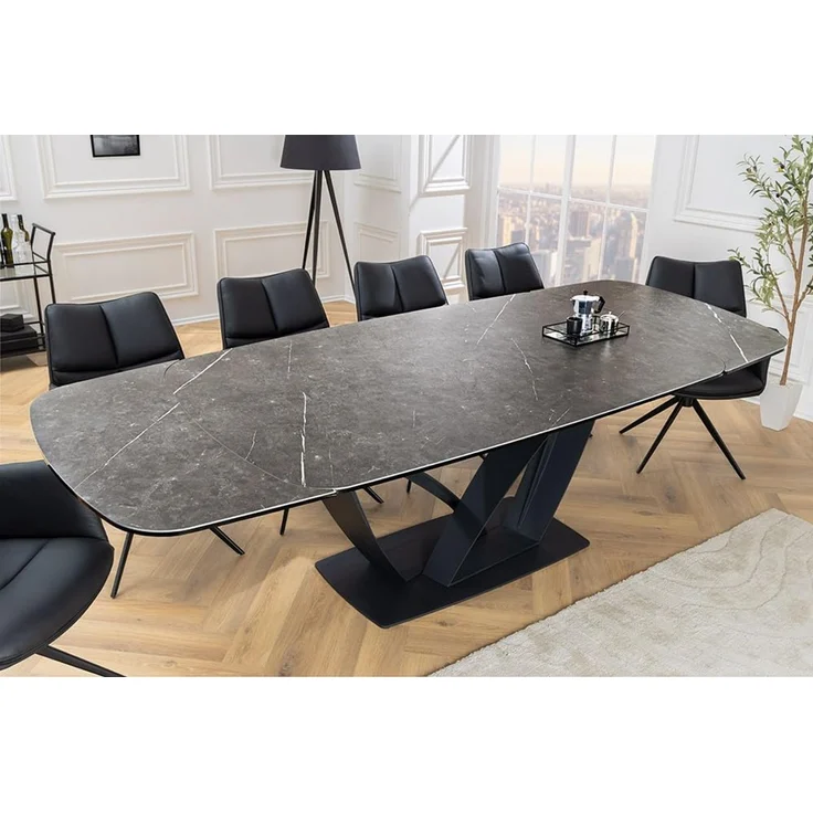 riess-ambiente Esstisch PAPILLON 180-260cm graphit / schwarz · Konferenztisch · Keramik-Platte (Einzelartikel, 1-St), ausziehbar · für 8-10 Personen · Marmor-Design · Metall · Industrial – Bild 7