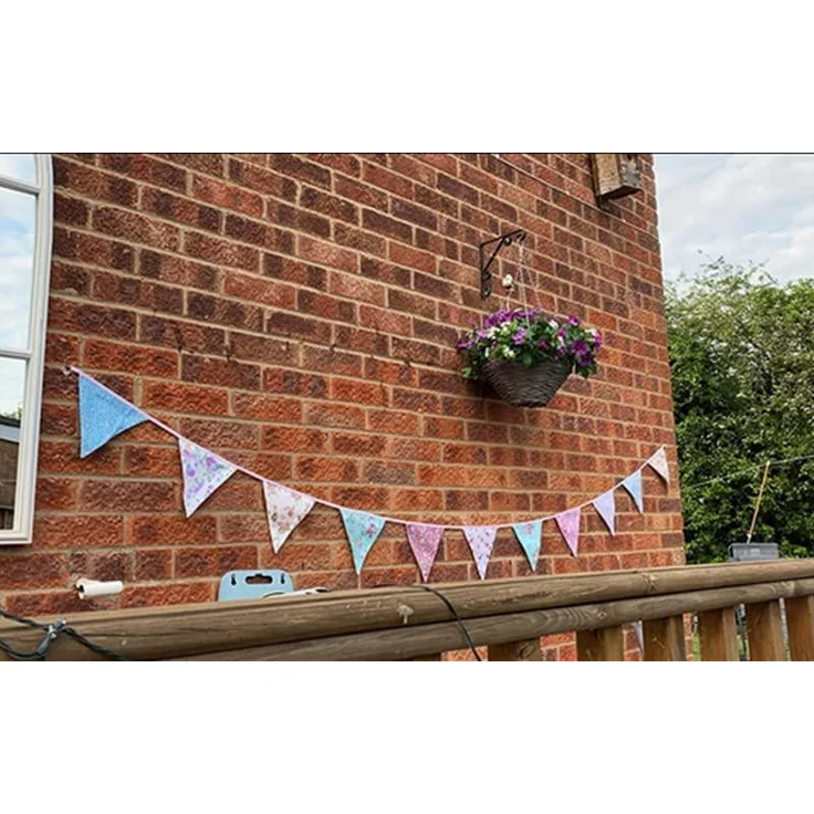 G2PLUS Süße Beidseitig Wimpel Girlande, 10M Bunting Wimpelkette Blau und Rosa Stoff Stoffgirlande mit 36 STK Farbenfroh Wimpeln für Hochzeits Geburtstag Party – Bild 4