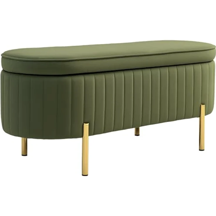 HOMCOM Sitzbank mit Stauraum Polsterbank mit Klappdeckel, Samtoptik (Sitztruhe, 1-St, Truhenbank), für Flur, Wohnzimmer, Schlafzimmer 108 x 44 x 43,5 cm, Grün – Bild 2