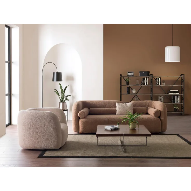 Sitzgruppe/Sofa Set - Wohnzimmergarnitur "Fleuron" 3+3+1-Braun/Beige