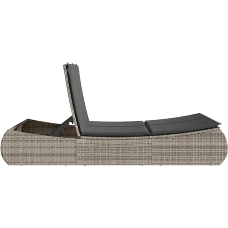 vidaXL Doppel-Sonnenliege Grau, 3-fach verstellbare Gartenliege mit abnehmbaren Kissen aus Poly Rattan – Bild 8