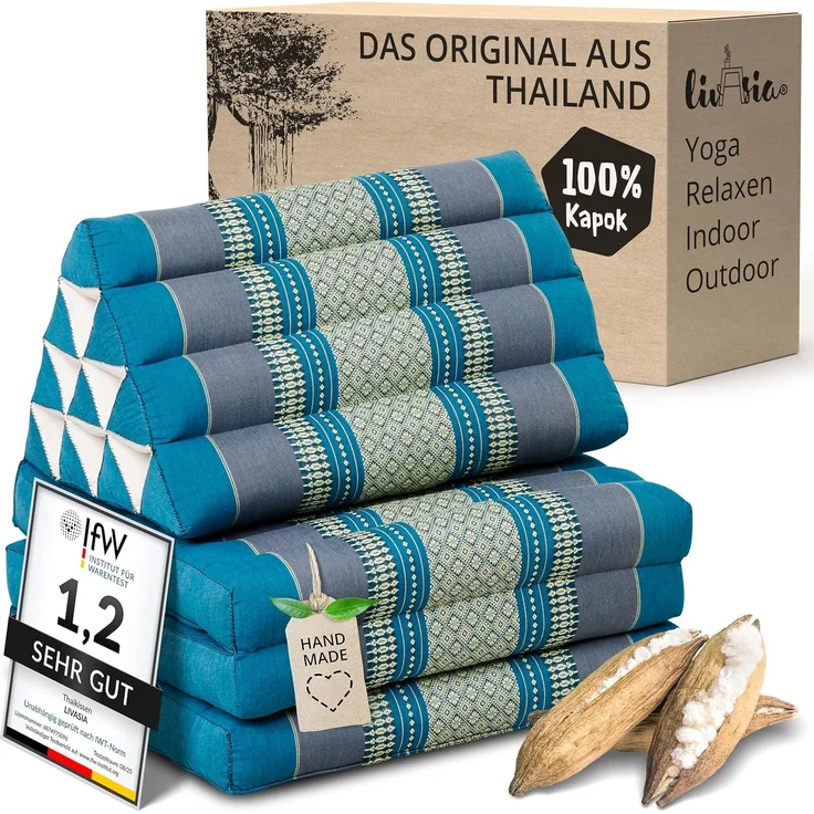 livasia Sitzsack Thaikissen 3 Auflagen (Classic) vegan und handgefertigt, 175x50x8cm, Kapok